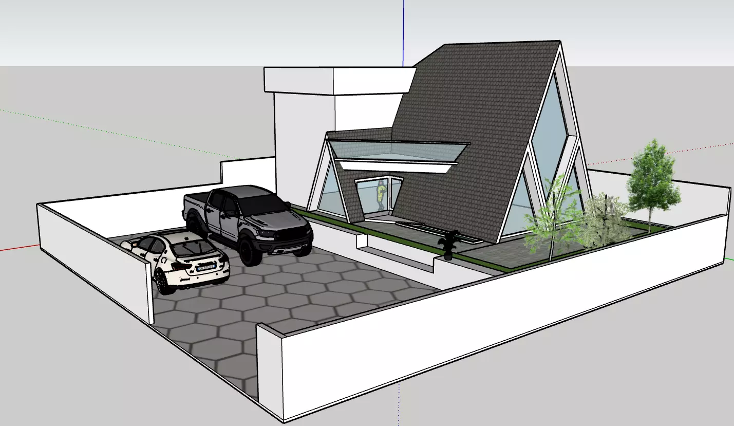 a sketchup model house with car 3D model_0