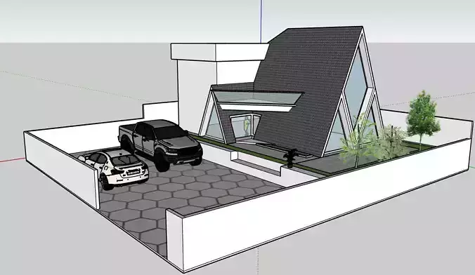 a sketchup model house with car
