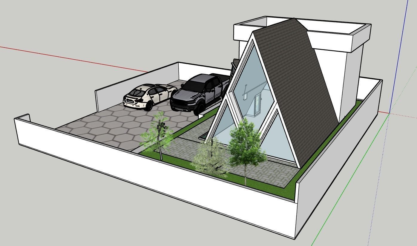 a sketchup model house with car 3D model_1