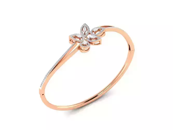 Bracelet - 5 diamond flower bangle in rose gold and gold