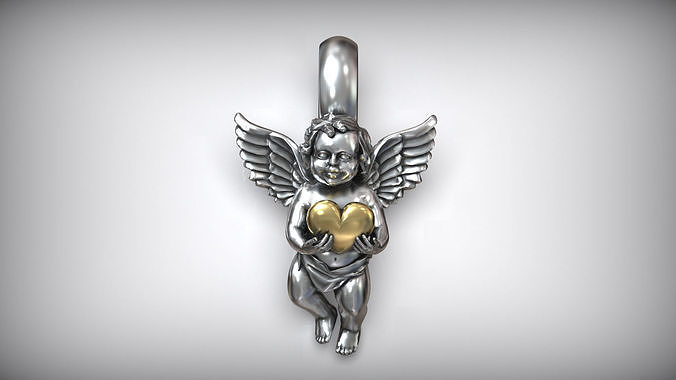 Cupid St Valentine Angel Love Charm Heart Pendant 3D print model
