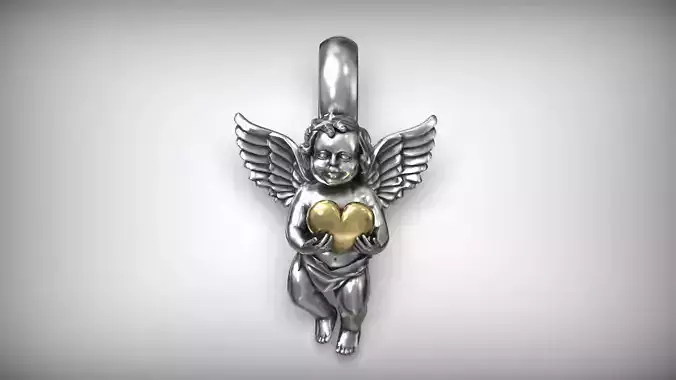 Cupid St Valentine Angel Love Charm Heart Pendant 3D print model