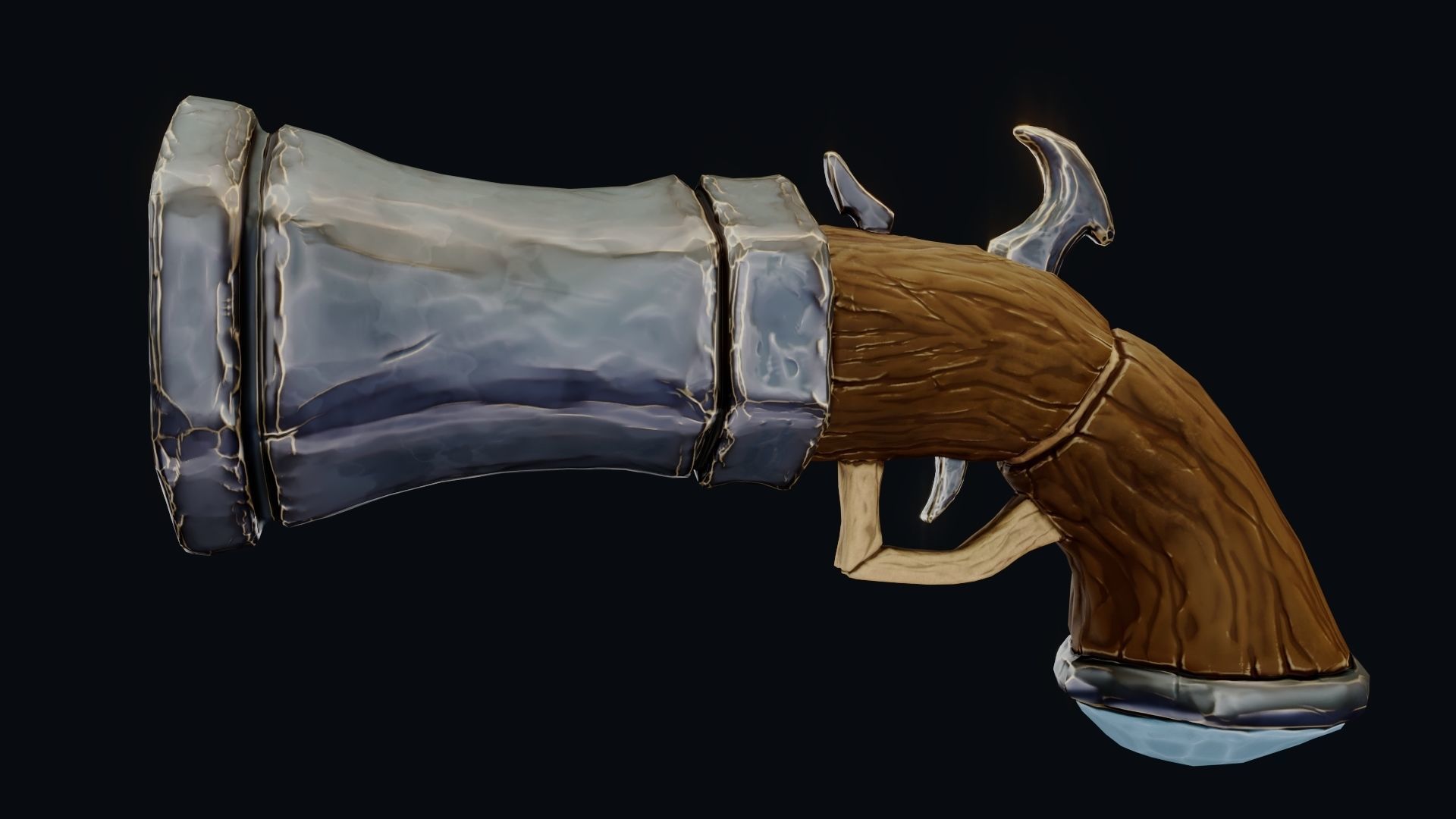 Stylized Hand Cannon  Low-poly 3D model_31