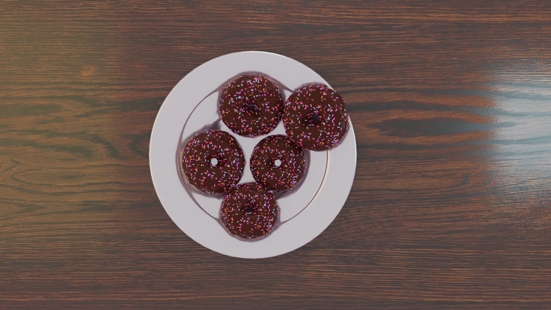 Donuts chocolate on plate on wooden table 3D model_5