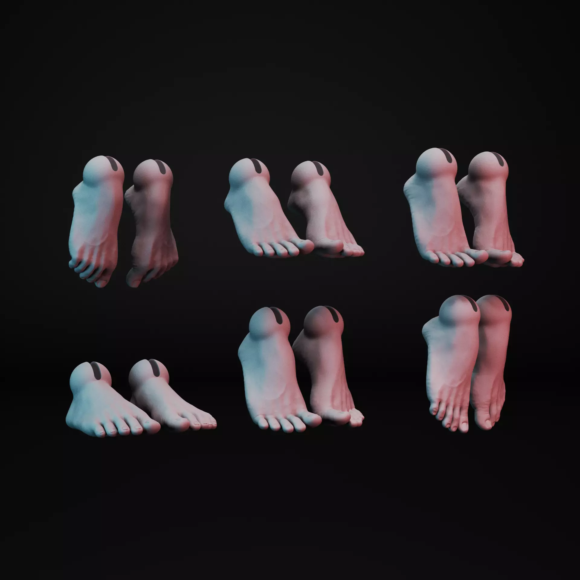 BJD Set of six feet for ball jointed dolls 3D print model_0