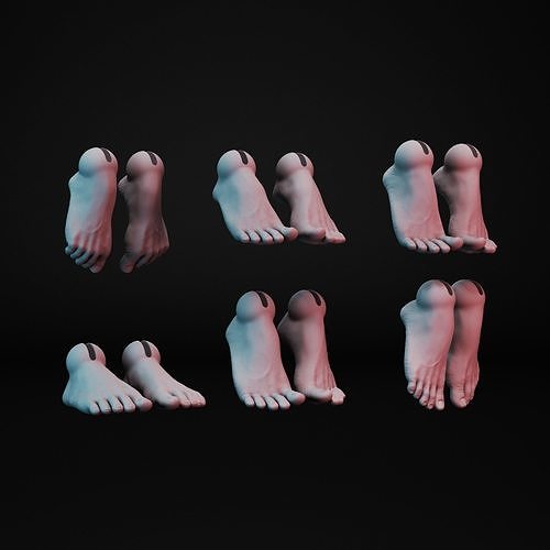 BJD Set of six feet for ball jointed dolls 3D print model