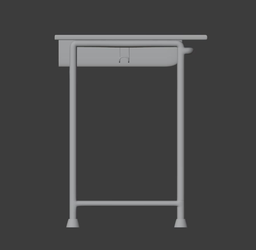 High School Student Classical Desk Low-poly 3D model_6