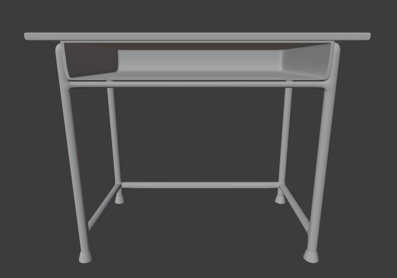 High School Student Classical Desk Low-poly 3D model_2