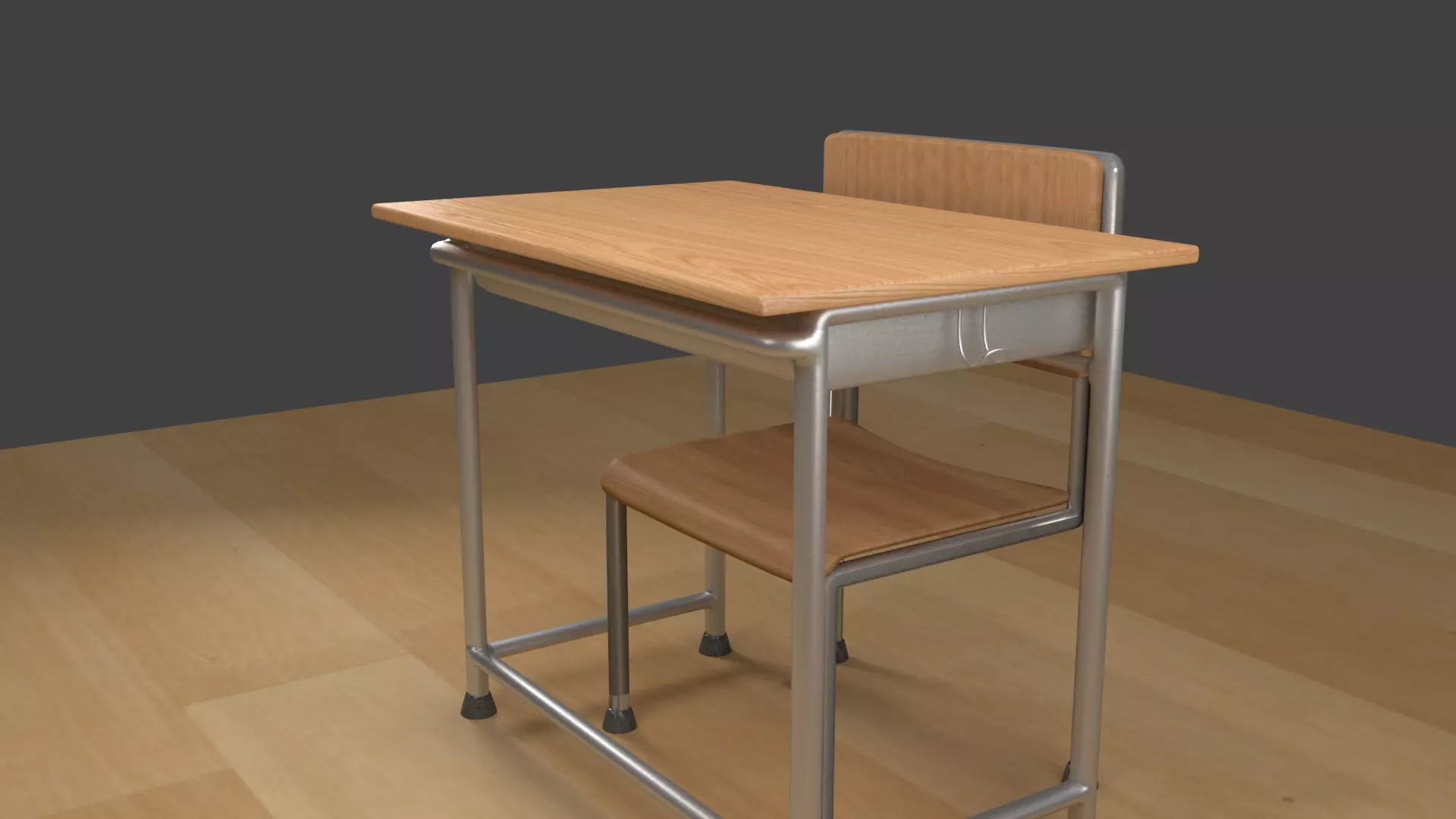 High School Student Classical Desk Low-poly 3D model_0