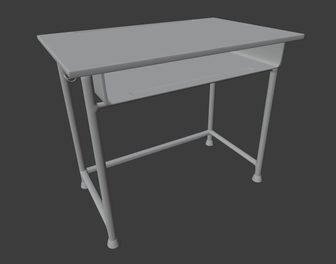 High School Student Classical Desk Low-poly 3D model_1