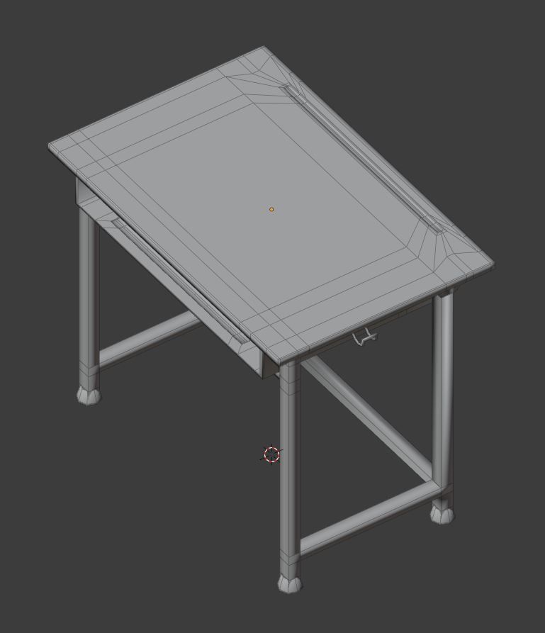 High School Student Classical Desk Low-poly 3D model_14
