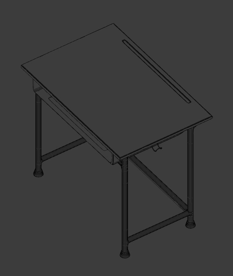 High School Student Classical Desk Low-poly 3D model_12