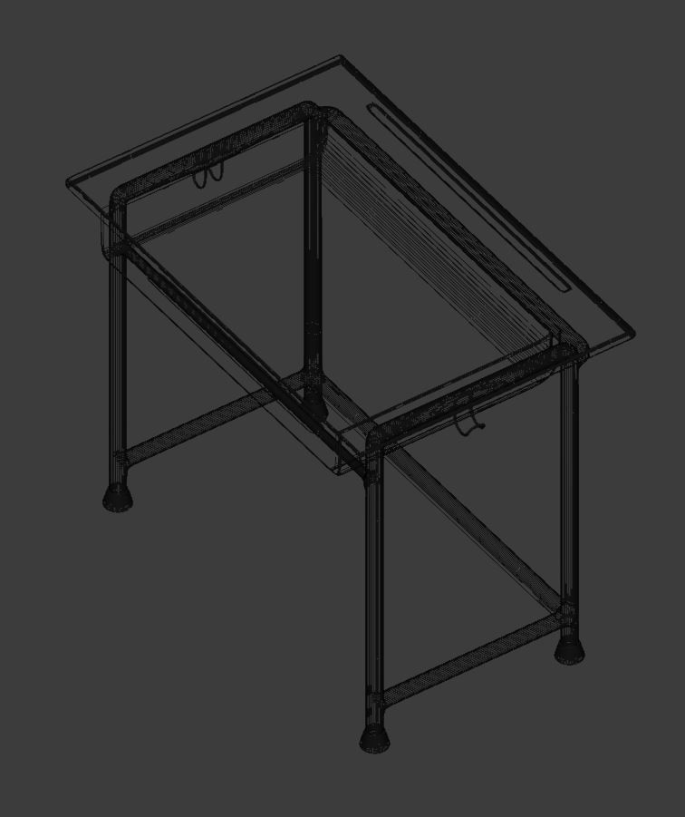 High School Student Classical Desk Low-poly 3D model_13