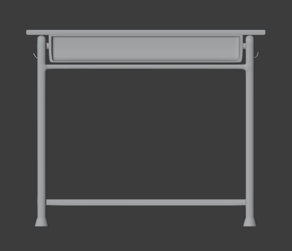 High School Student Classical Desk Low-poly 3D model_4