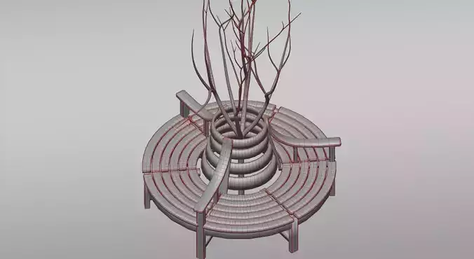 Round bench with dry tree 3D model