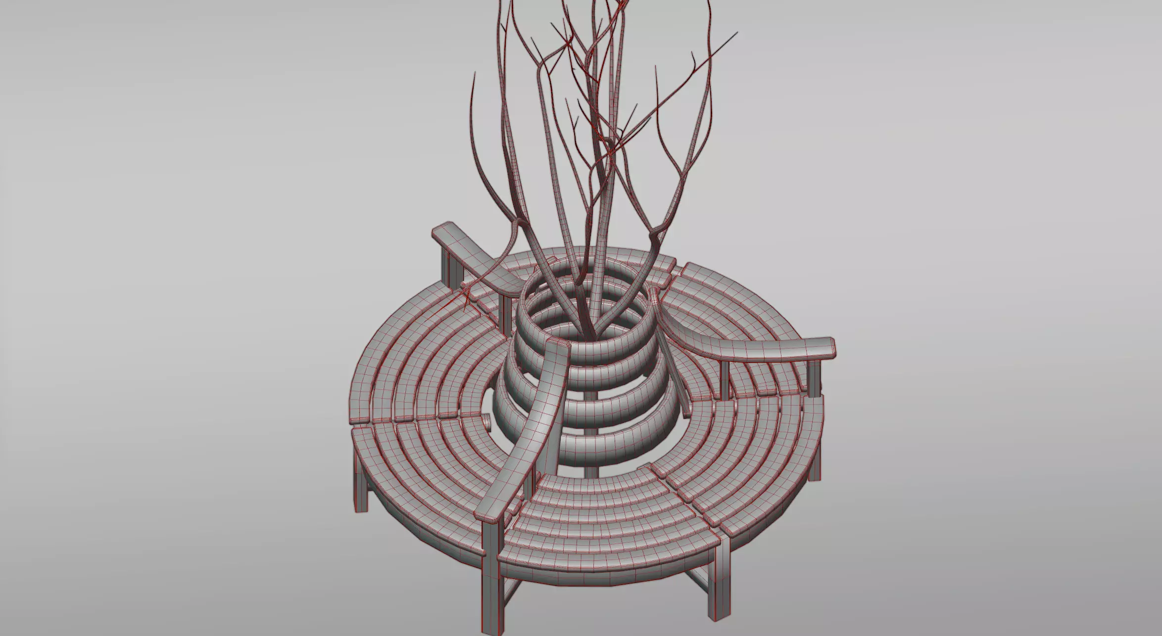 Round bench with dry tree 3D model