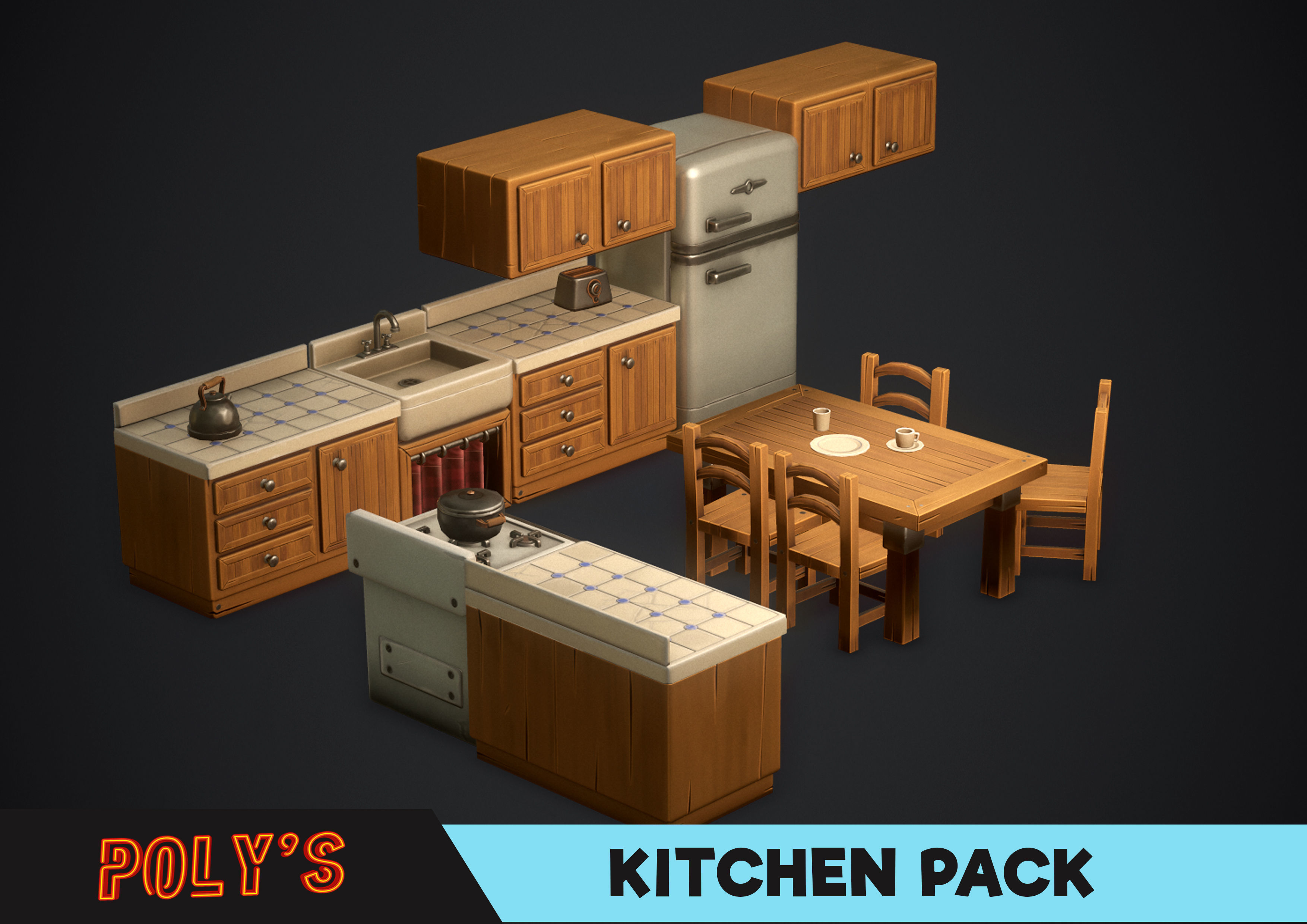 Kitchen Pack - Stylized low poly Low-poly 3D model_2