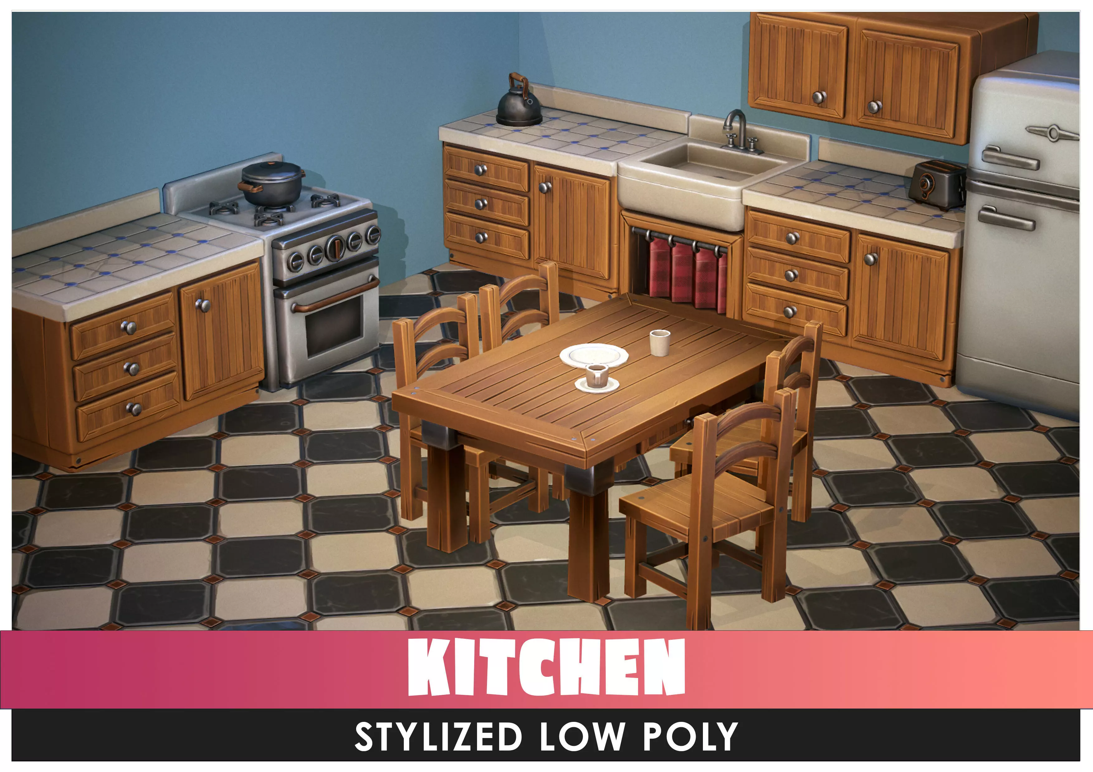 Kitchen Pack - Stylized low poly Low-poly 3D model_0