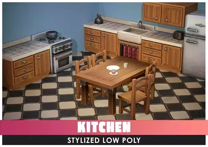 Kitchen Pack - Stylized low poly Low-poly 3D model