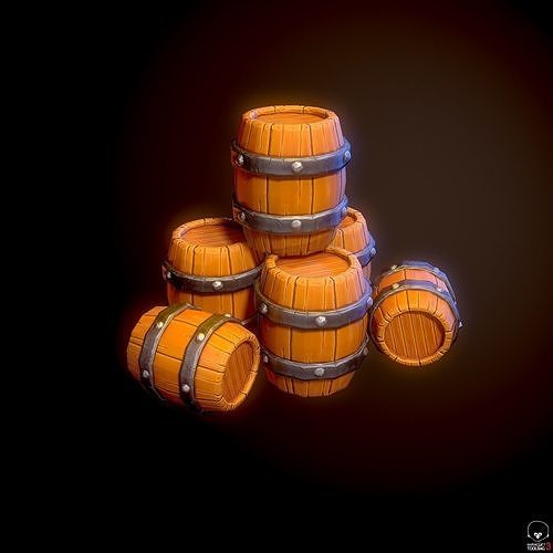 Stylized Barrels Free low-poly 3D model