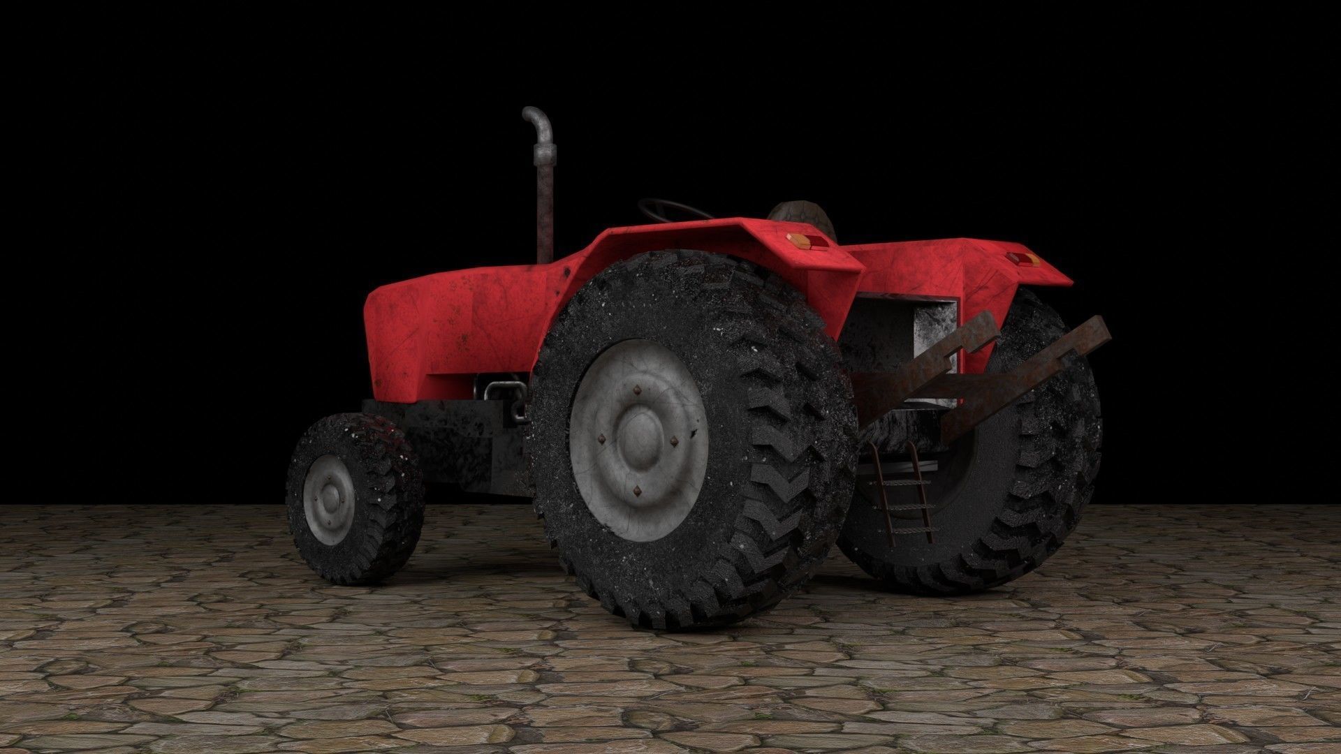 Dirty Farm Tractor Low-poly 3D model_15
