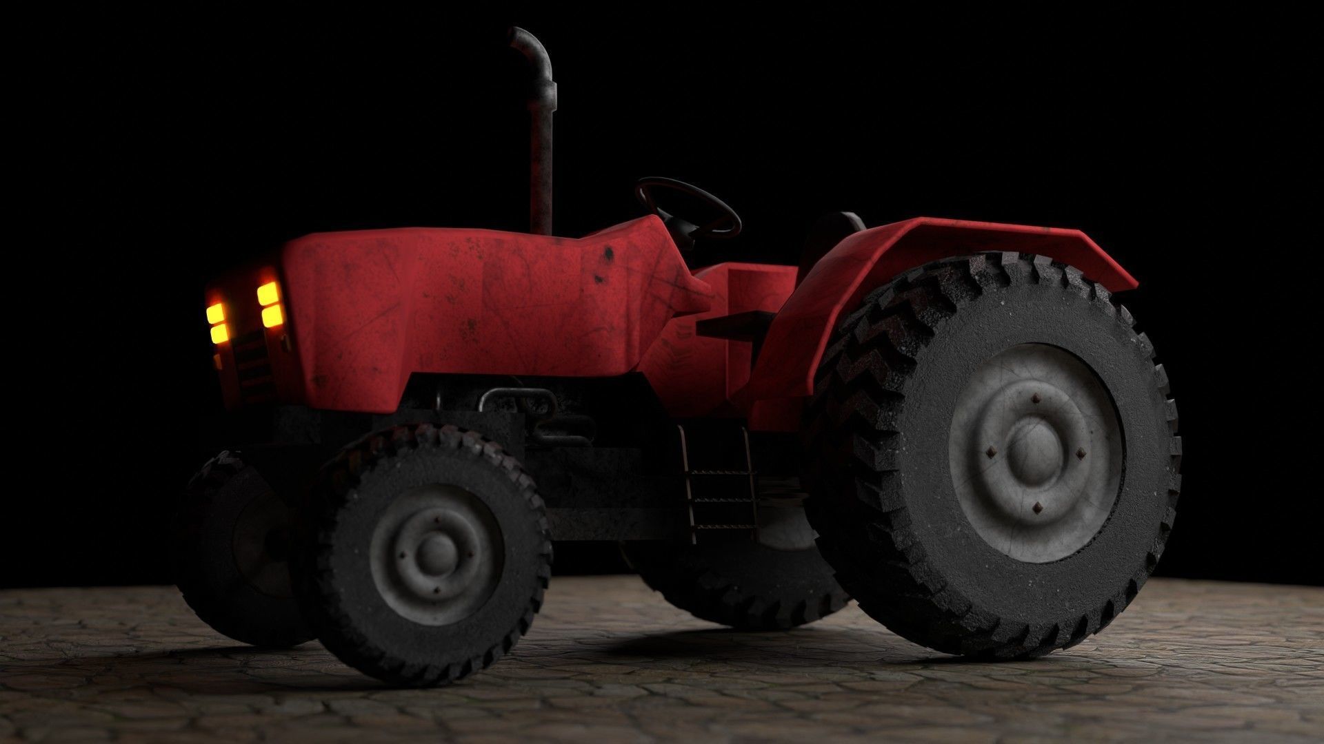 Dirty Farm Tractor Low-poly 3D model_2