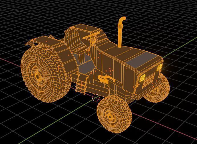 Dirty Farm Tractor Low-poly 3D model_12