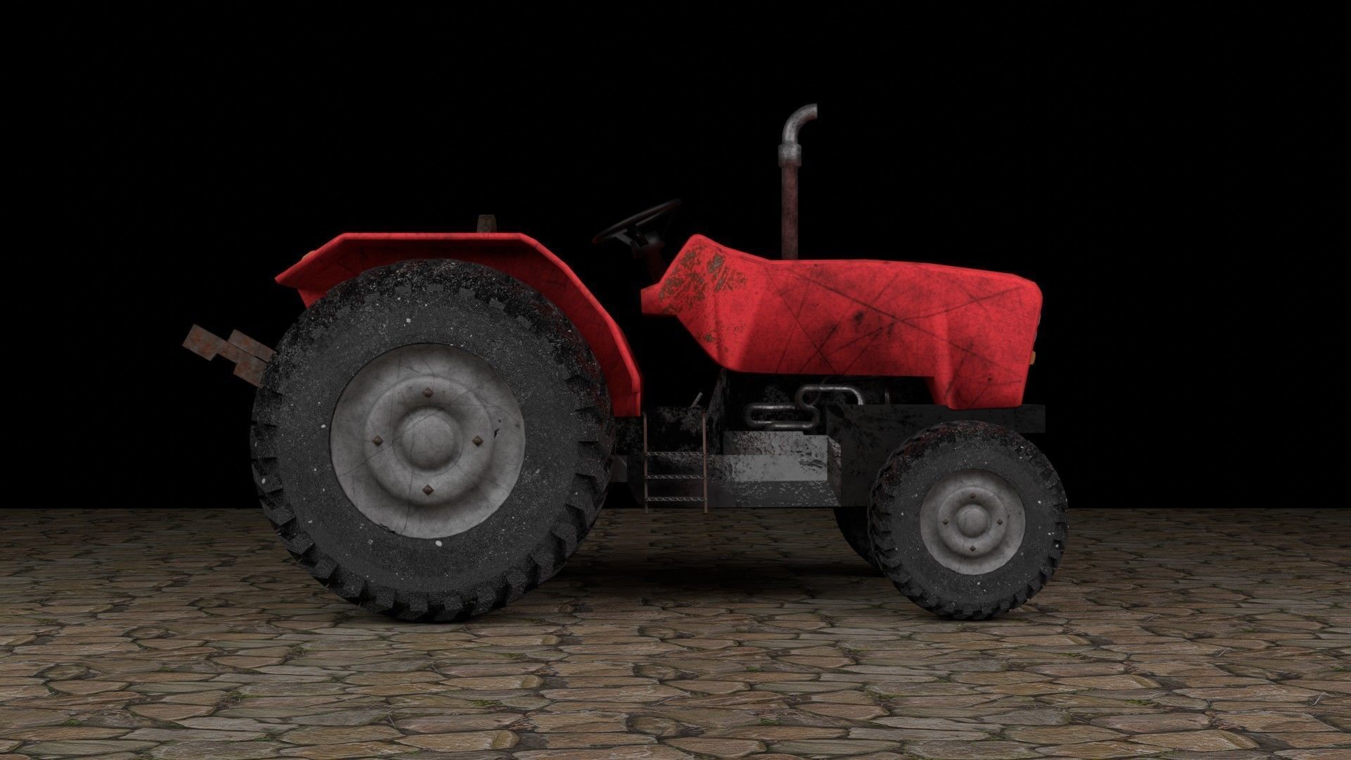 Dirty Farm Tractor Low-poly 3D model_13