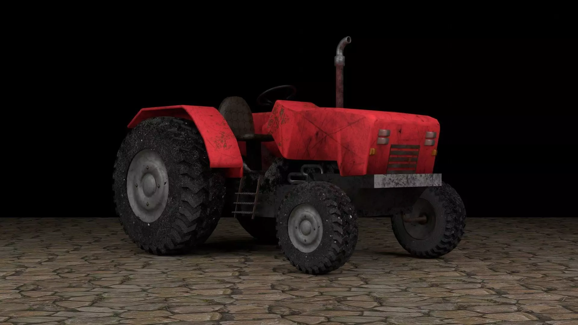 Dirty Farm Tractor Low-poly 3D model_0