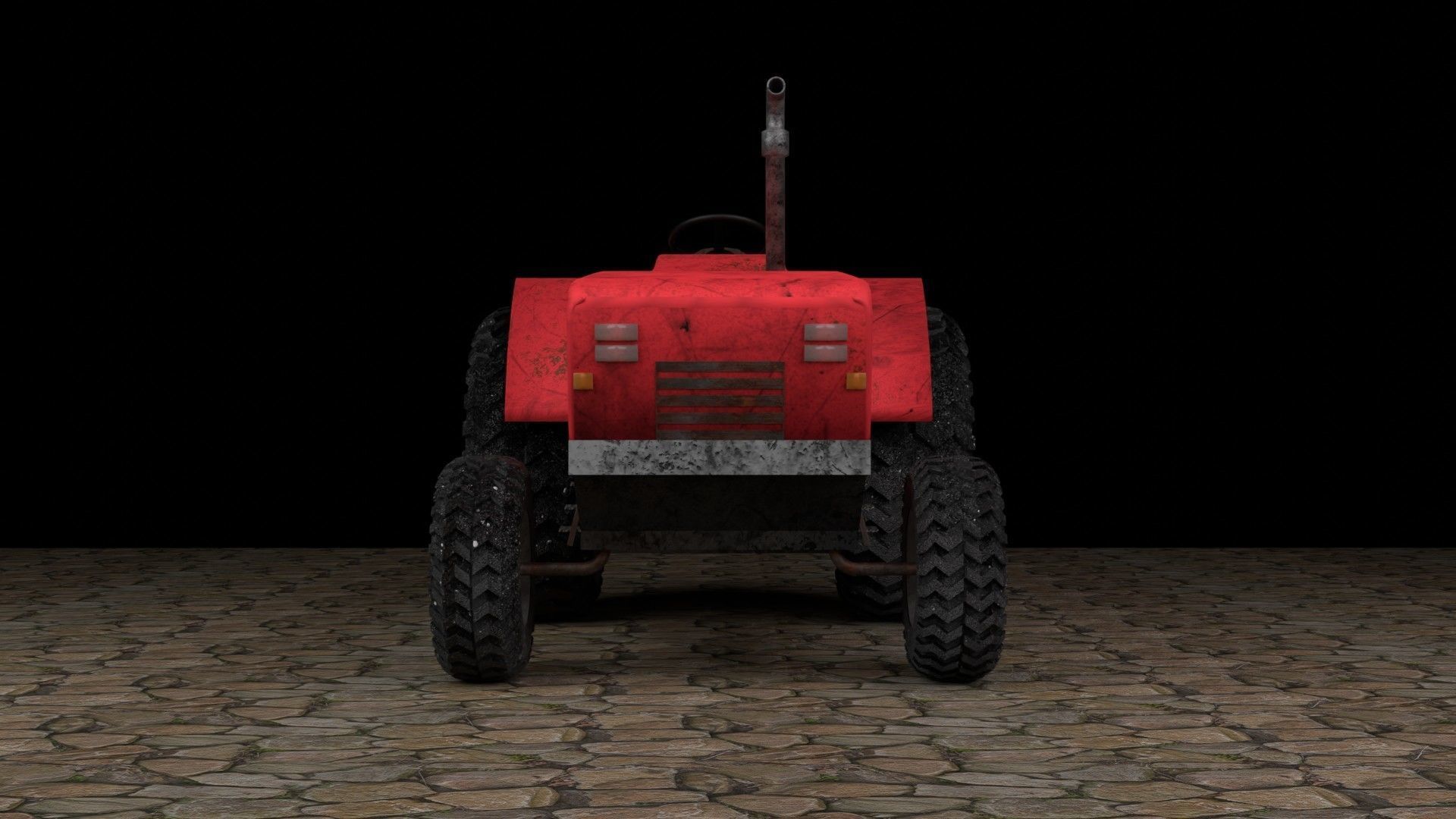 Dirty Farm Tractor Low-poly 3D model_4