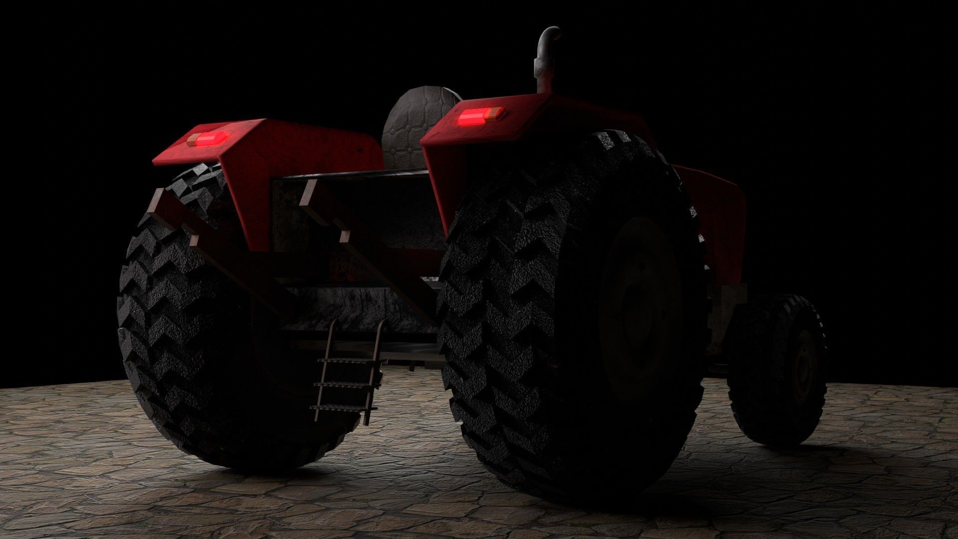Dirty Farm Tractor Low-poly 3D model_3