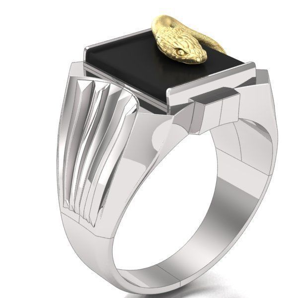 mens ring with black stone and snake Two options 3D print model_5