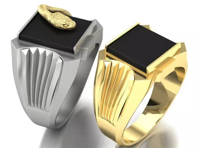 mens ring with black stone and snake Two options 3D print model_0