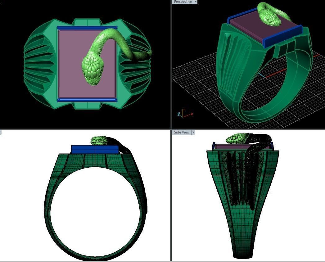 mens ring with black stone and snake Two options 3D print model_11