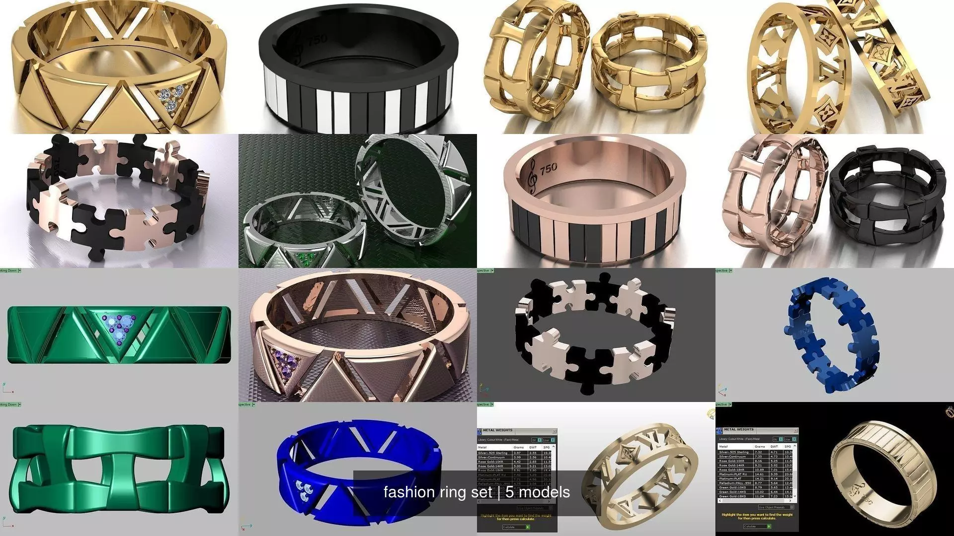 fashion ring set 3D Model Collection_0
