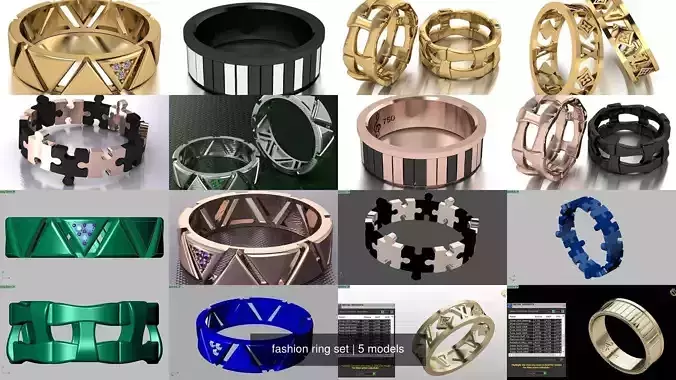 fashion ring set 3D Model Collection