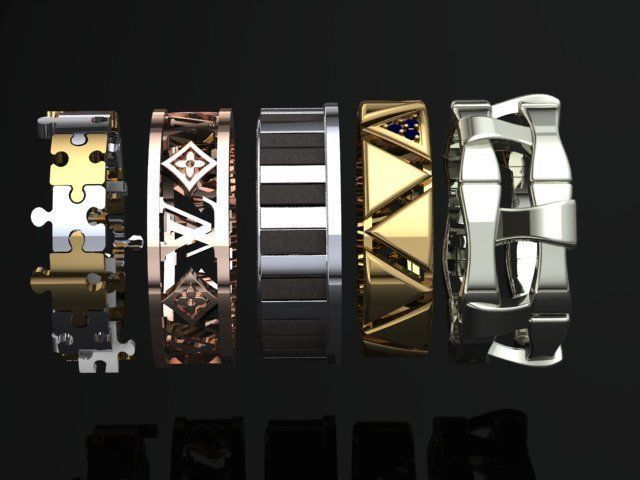 fashion ring set 3D Model Collection_7