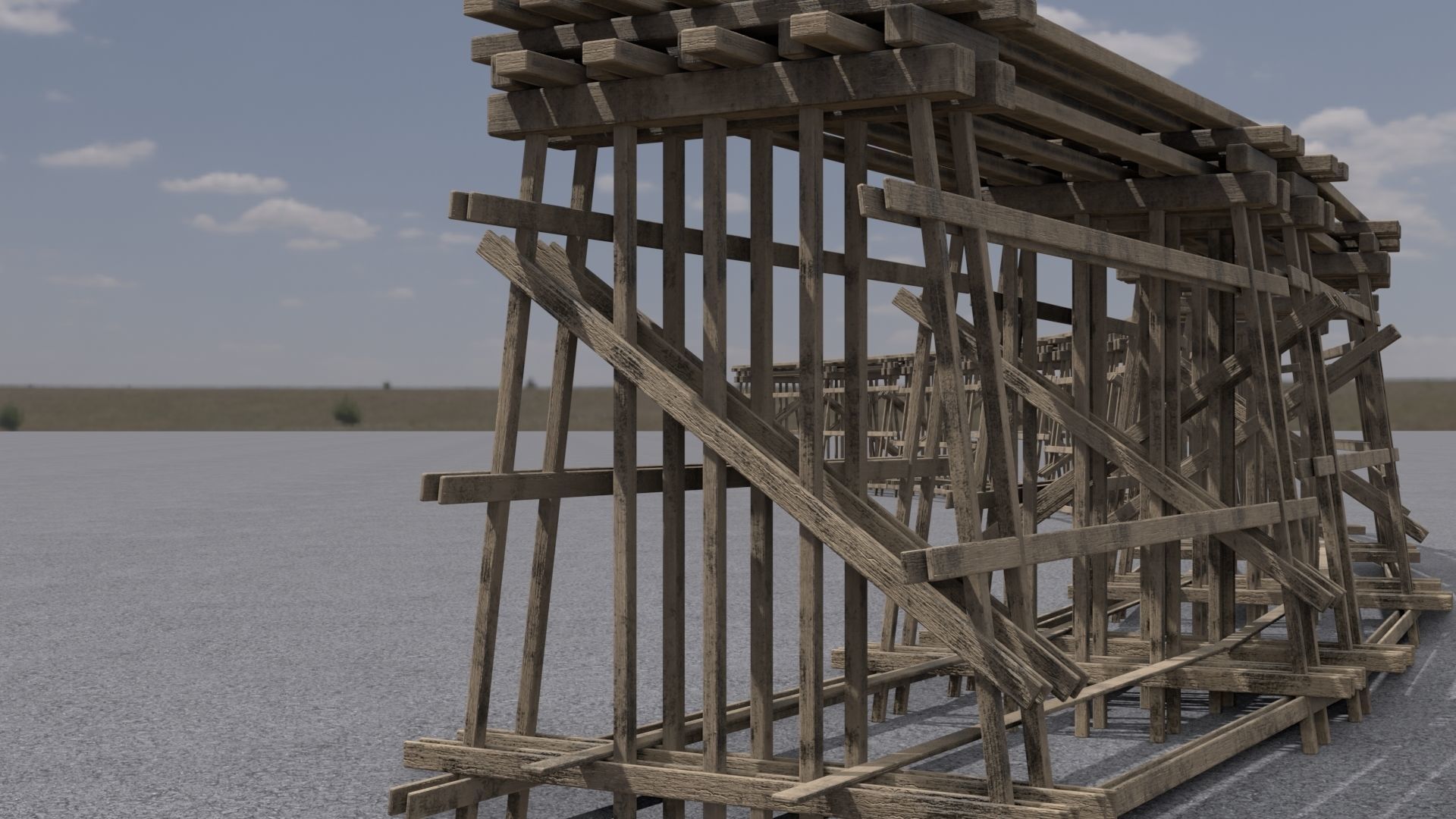 Wooden trestle PBR 4-8K Low-poly 3D model_2
