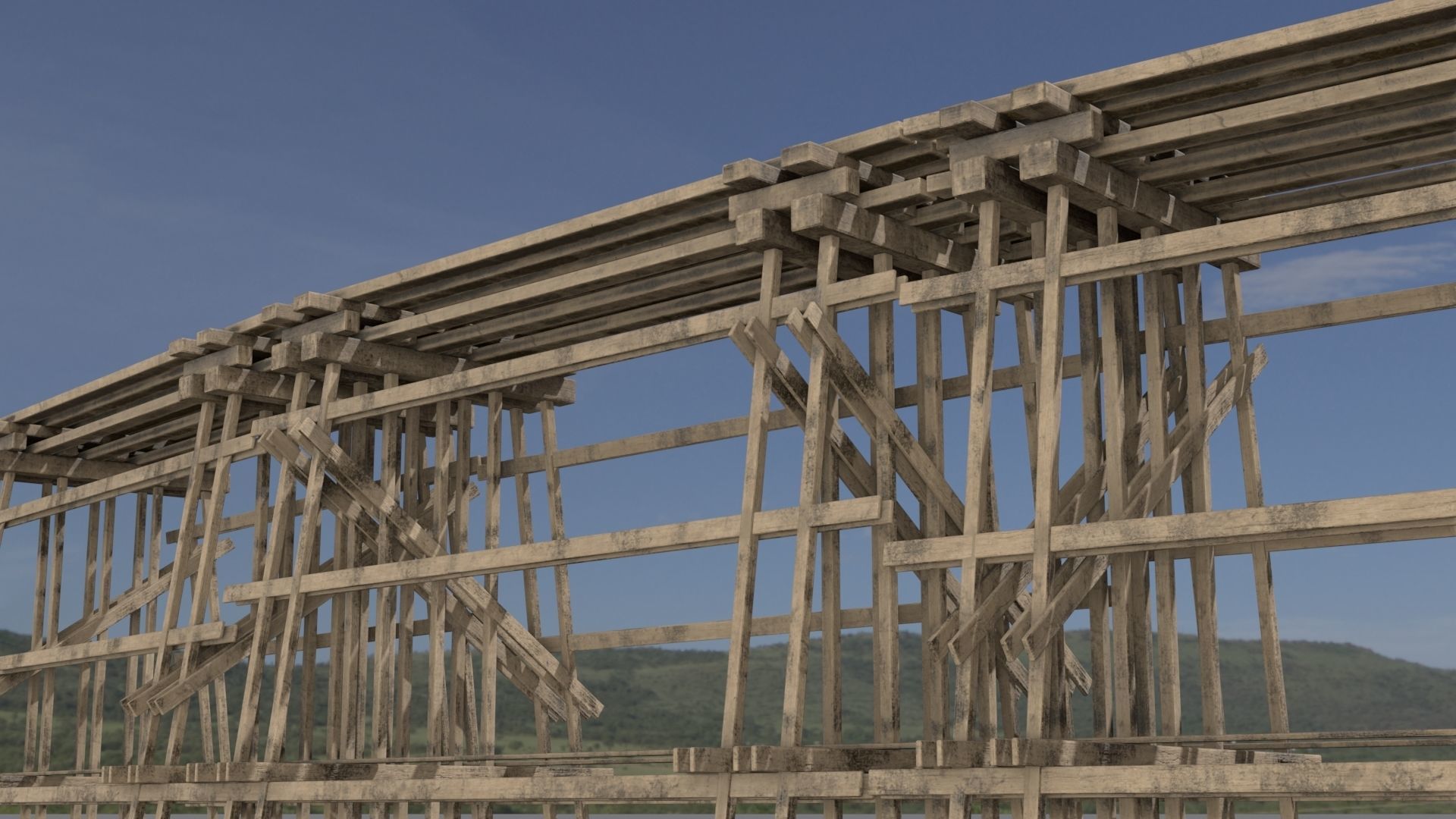 Wooden trestle PBR 4-8K Low-poly 3D model_12