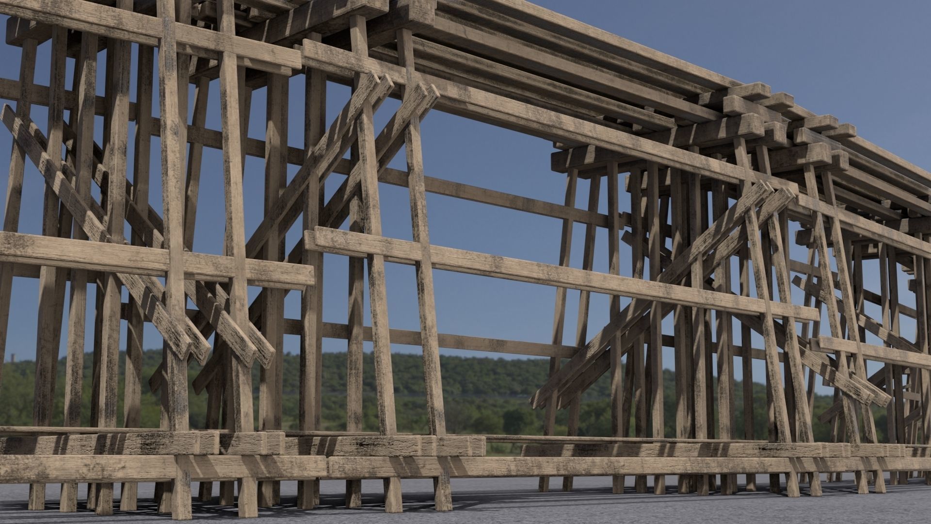 Wooden trestle PBR 4-8K Low-poly 3D model_8