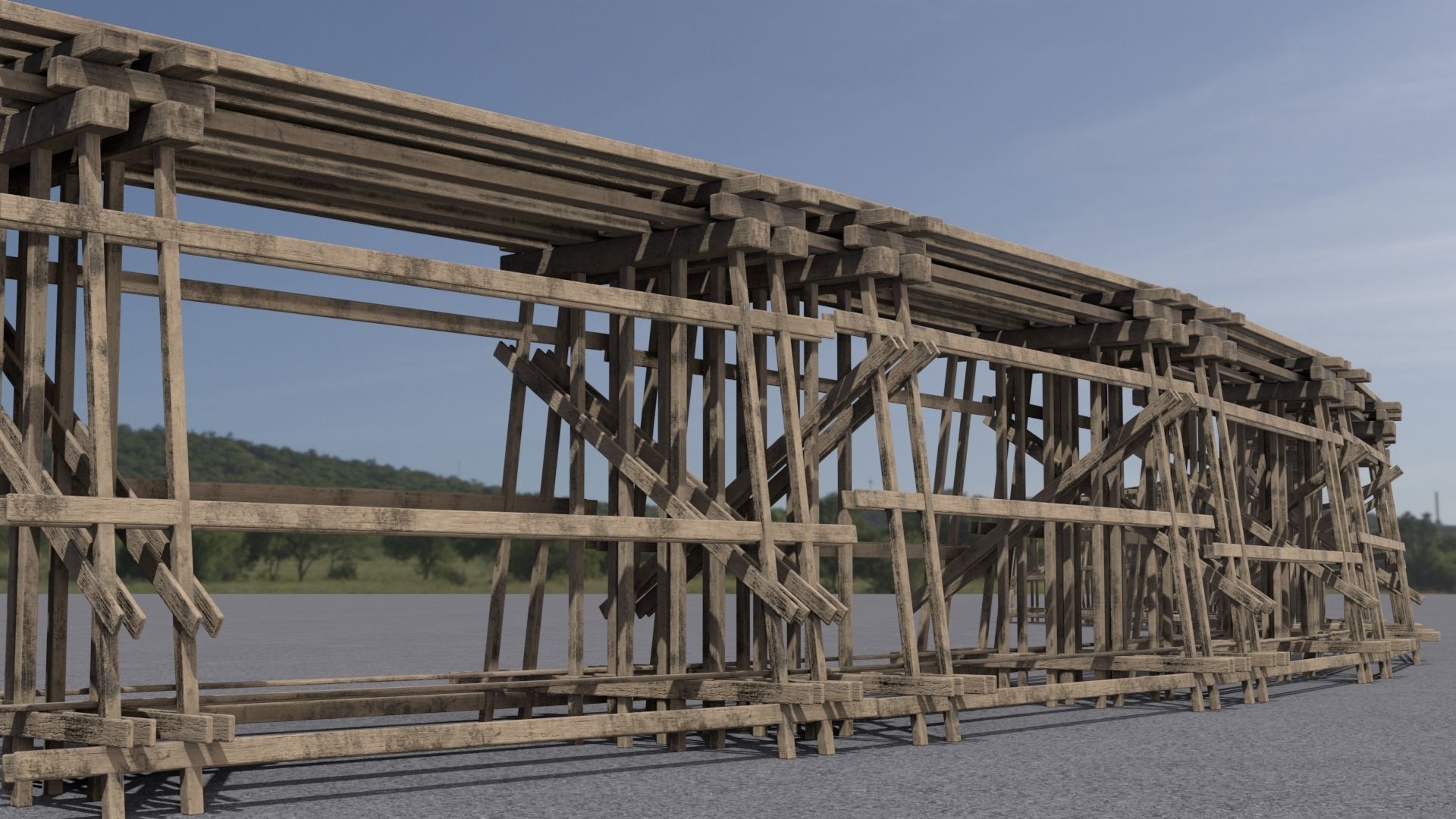 Wooden trestle PBR 4-8K Low-poly 3D model_6