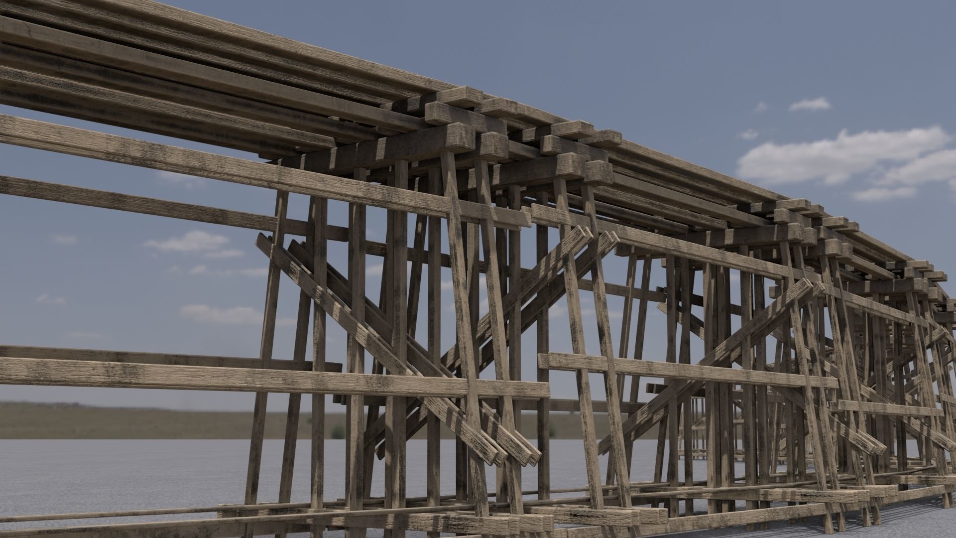Wooden trestle PBR 4-8K Low-poly 3D model_4