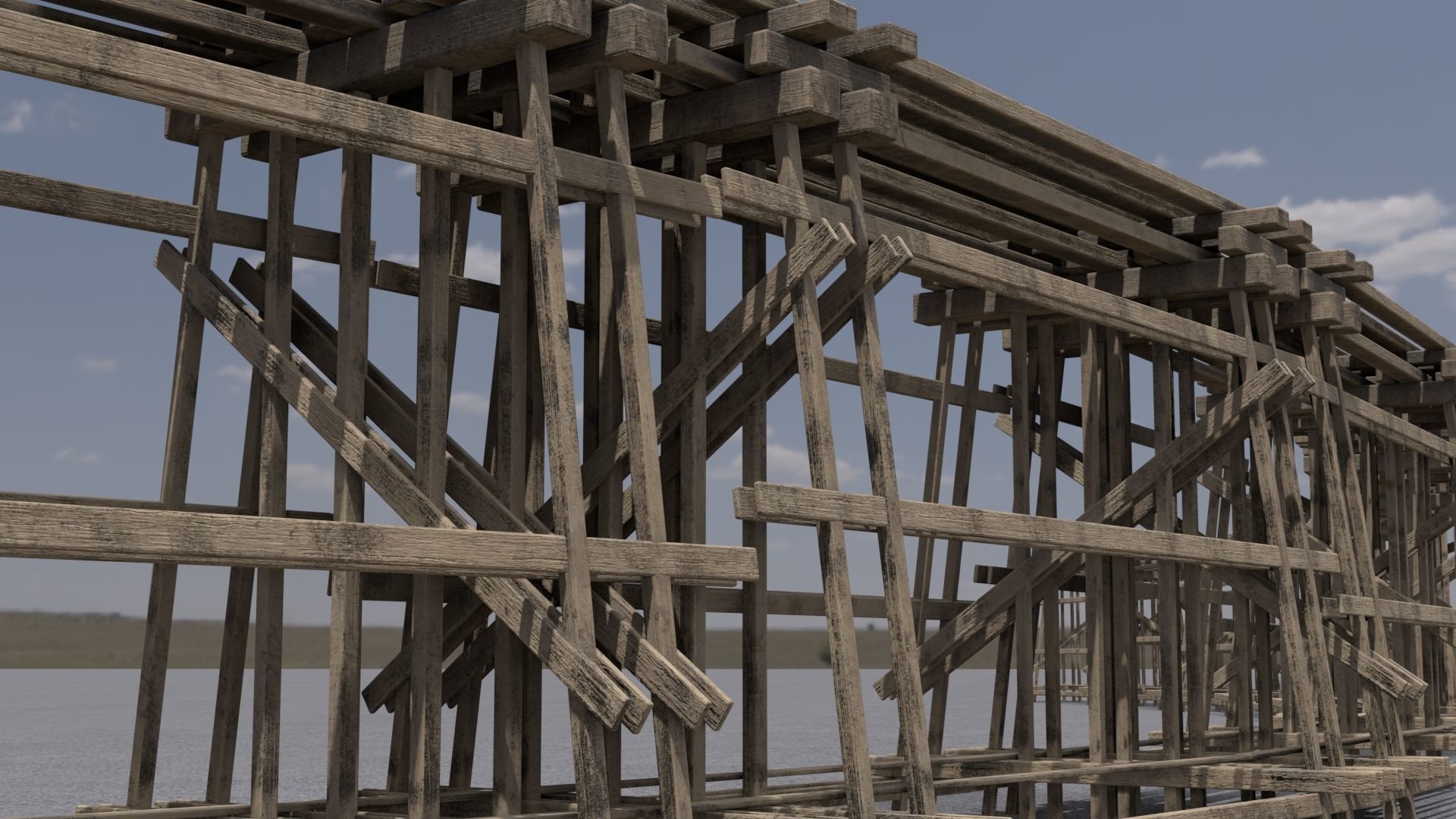Wooden trestle PBR 4-8K Low-poly 3D model_3