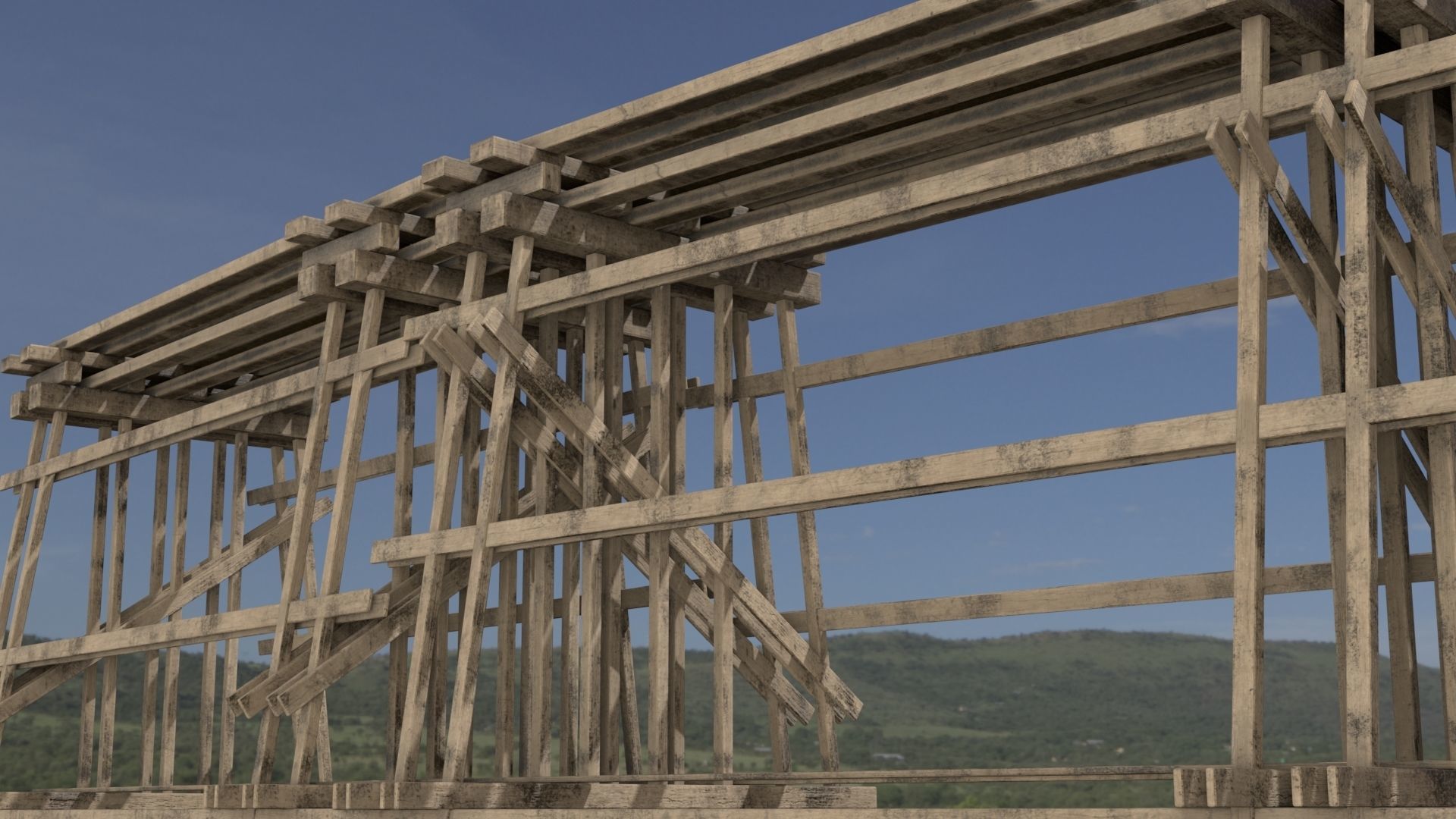 Wooden trestle PBR 4-8K Low-poly 3D model_10