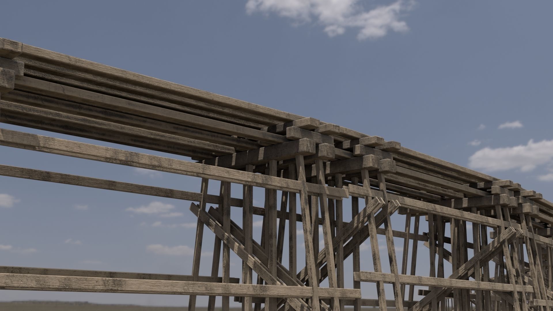 Wooden trestle PBR 4-8K Low-poly 3D model_5