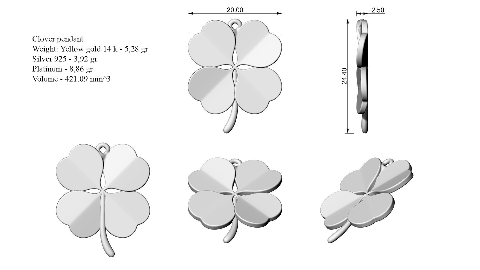 Clover pendant 3D print model_2
