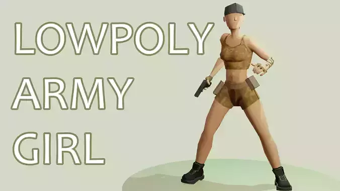 ArmyGirl group of women in military uniforms Low-poly 3D model