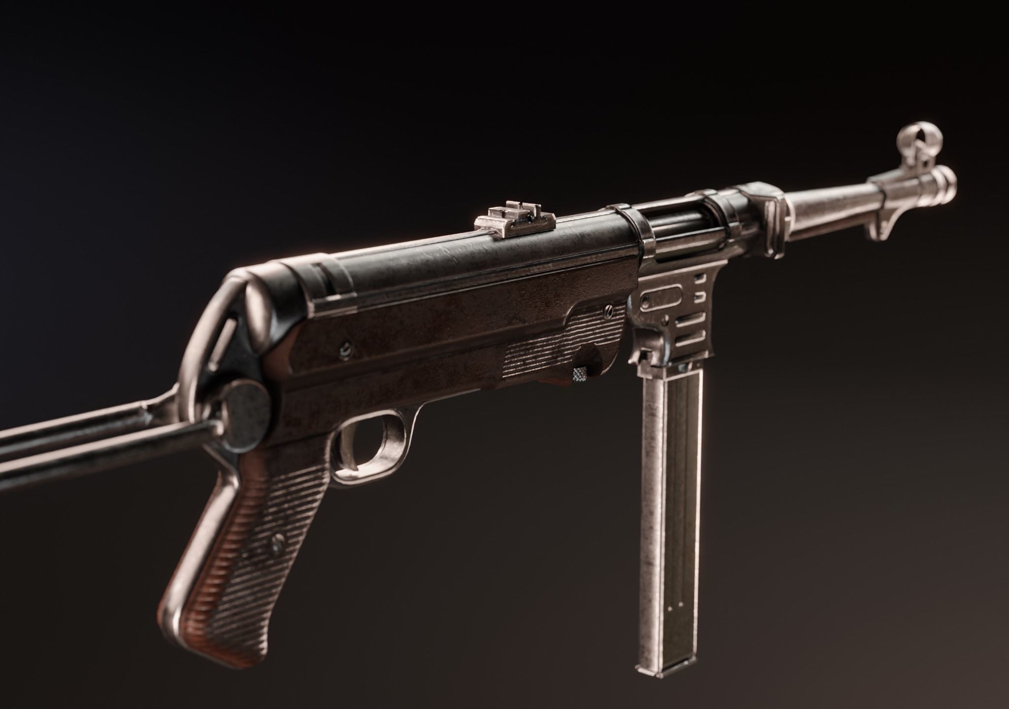 MP 40 - WW2 Submachine Gun - PBR Game Ready Low Poly Free low-poly 3D model_2