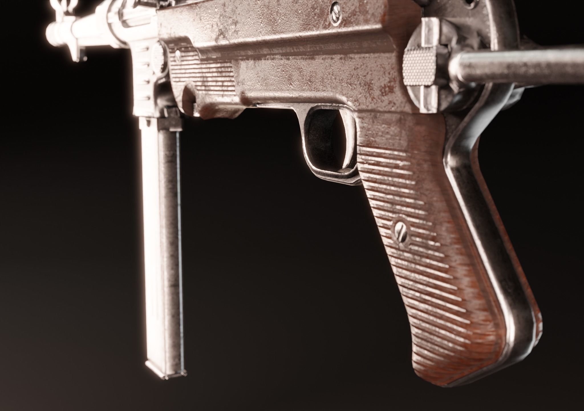 MP 40 - WW2 Submachine Gun - PBR Game Ready Low Poly Free low-poly 3D model_7