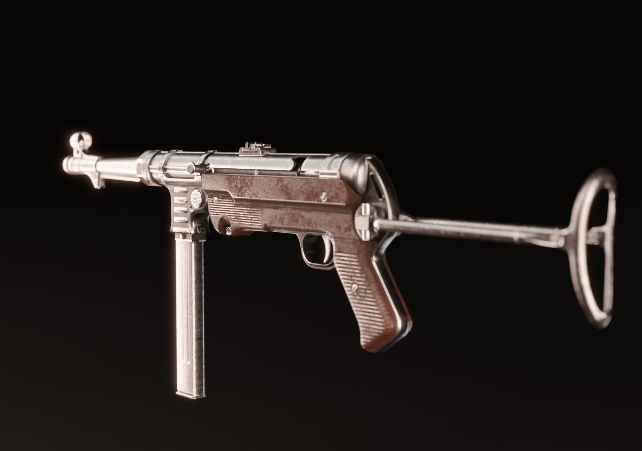 MP 40 - WW2 Submachine Gun - PBR Game Ready Low Poly Free low-poly 3D model_6